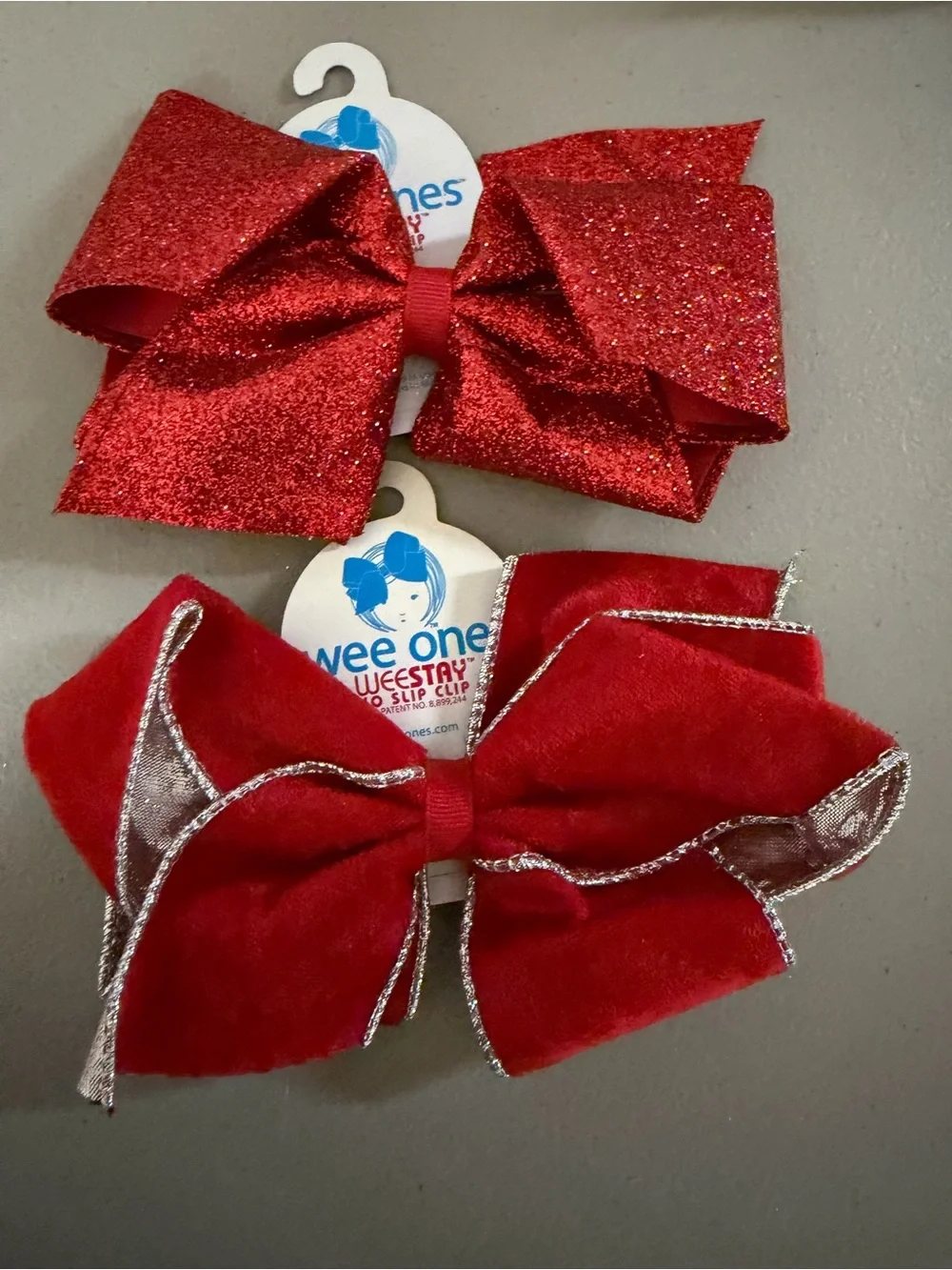 Wee Ones Red Glitter and Velvet Bow Duo